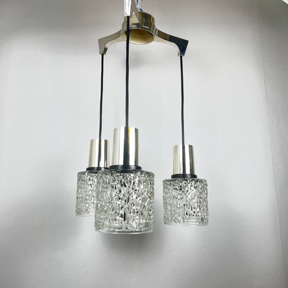 Three-light cascade pendant lamp, glass, 1970