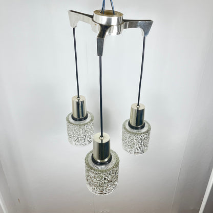Three-light cascade pendant lamp, glass, 1970