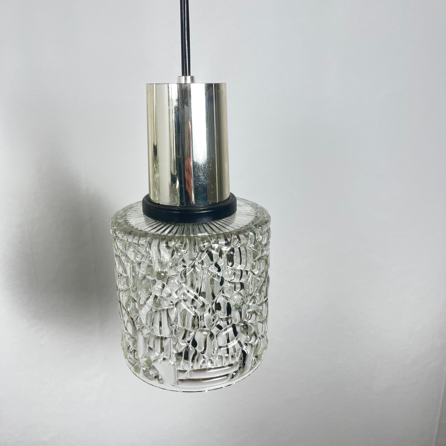 Three-light cascade pendant lamp, glass, 1970