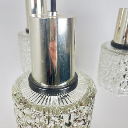 Three-light cascade pendant lamp, glass, 1970