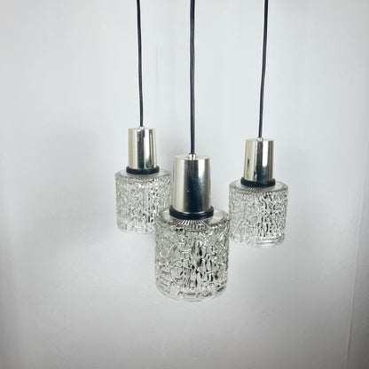 Three-light cascade pendant lamp, glass, 1970