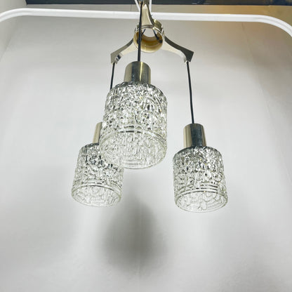 Three-light cascade pendant lamp, glass, 1970