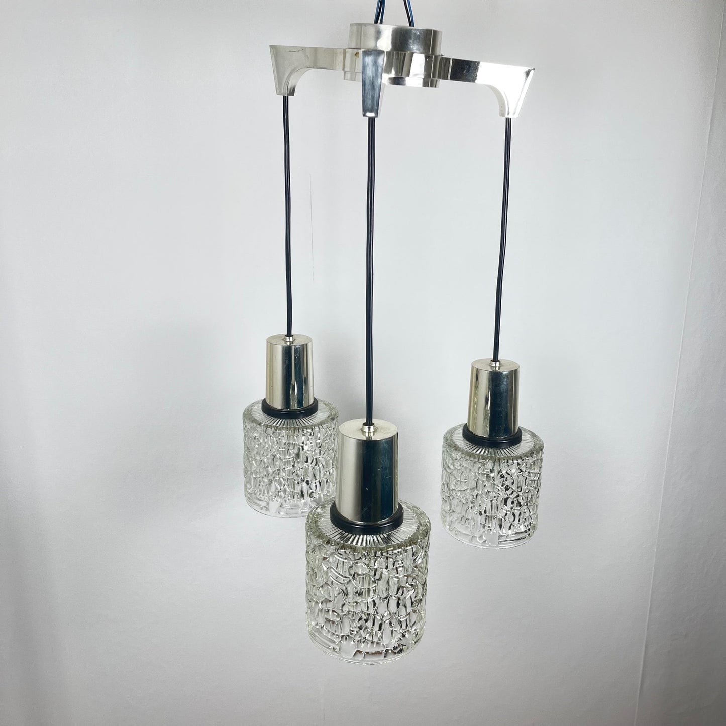 Three-light cascade pendant lamp, glass, 1970
