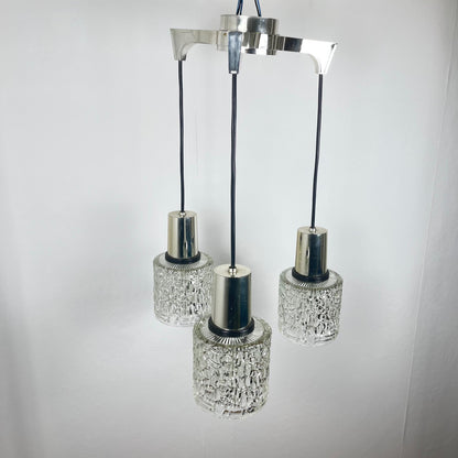 Three-light cascade pendant lamp, glass, 1970