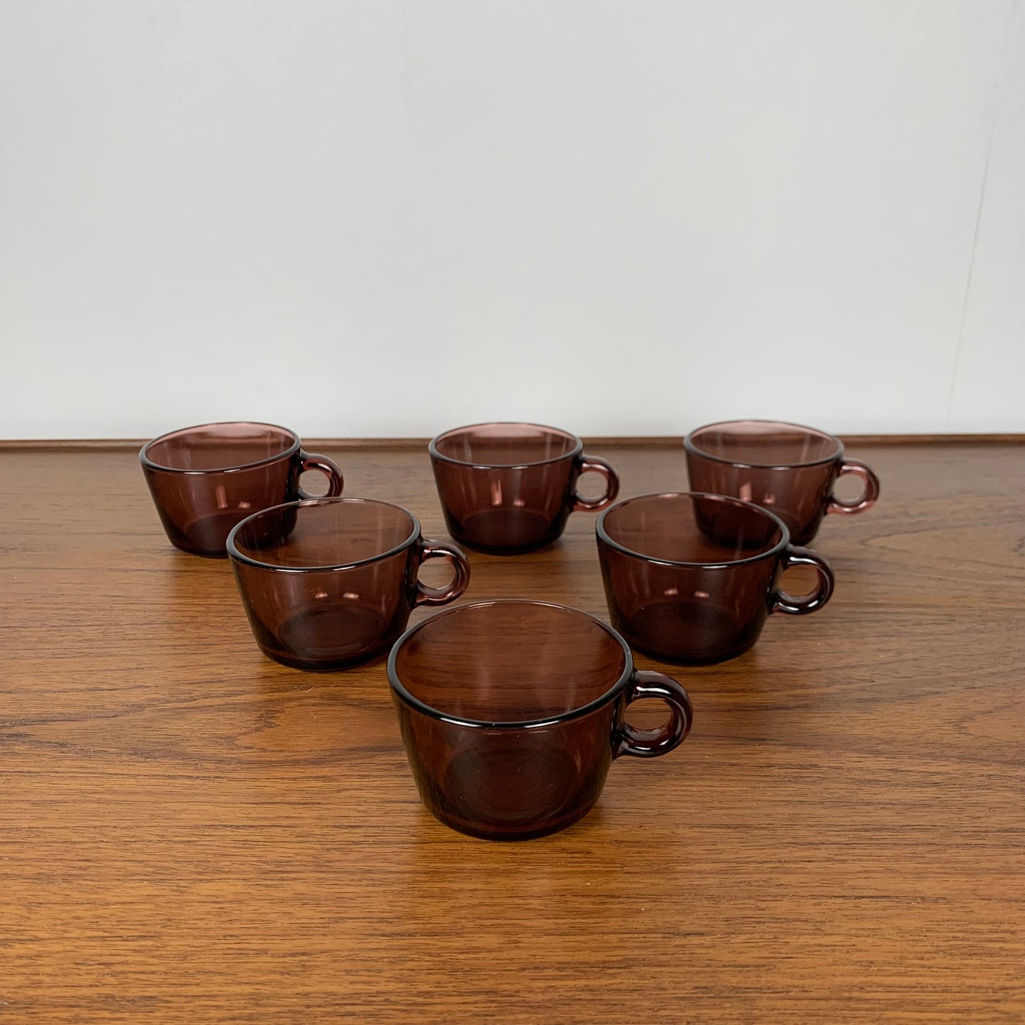 Set of 6 glass coffee cups, purple, Vereco, 1970