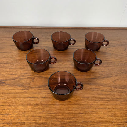 Lot de 6 tasse à café en verre, violet, Vereco , 1970