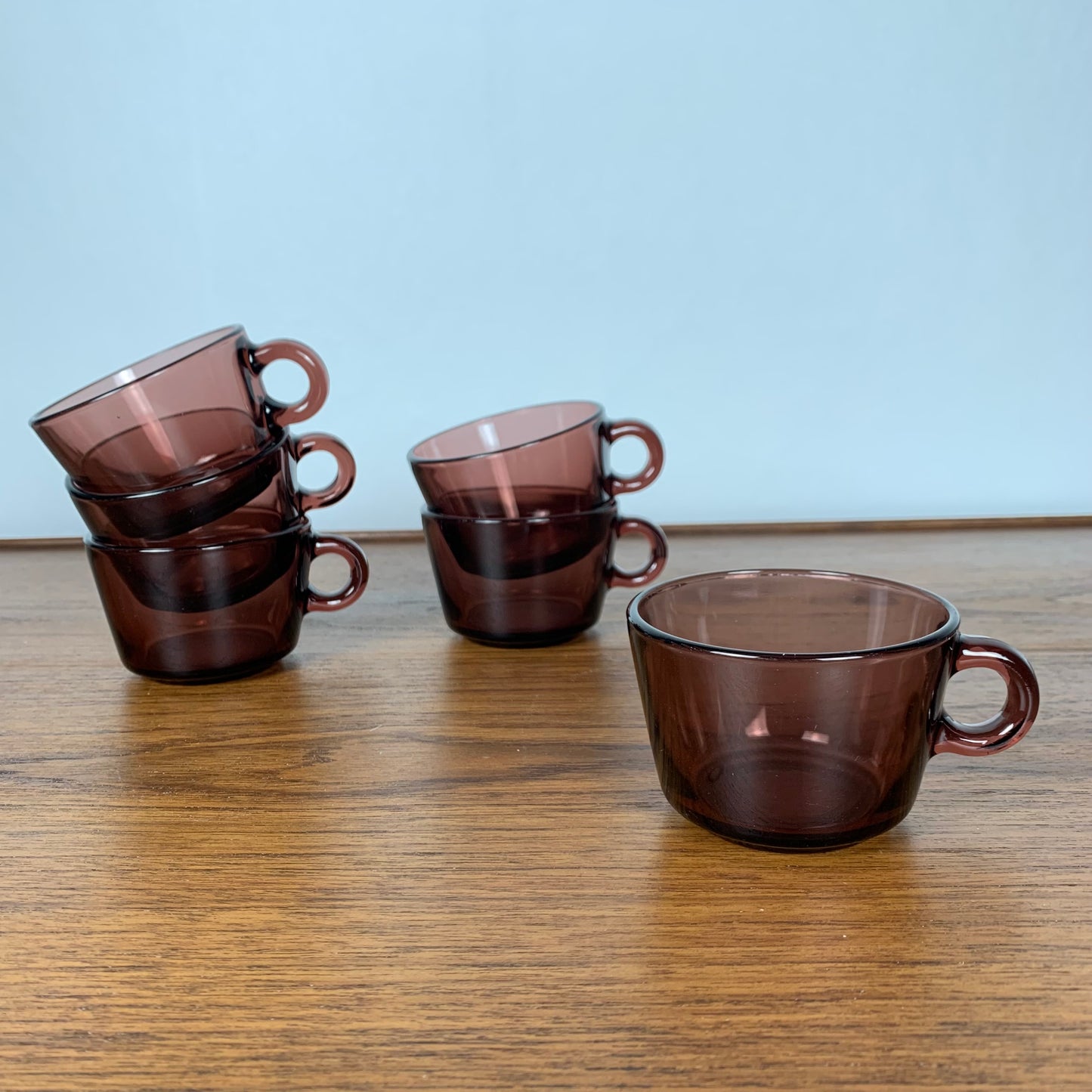 Set of 6 glass coffee cups, purple, Vereco, 1970