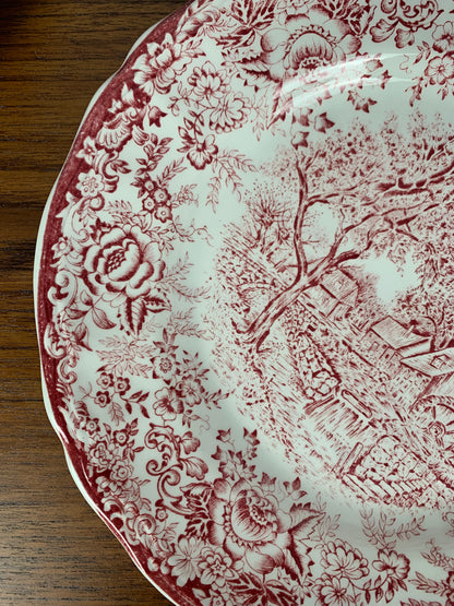 Set of 6 English flat plates, red tones