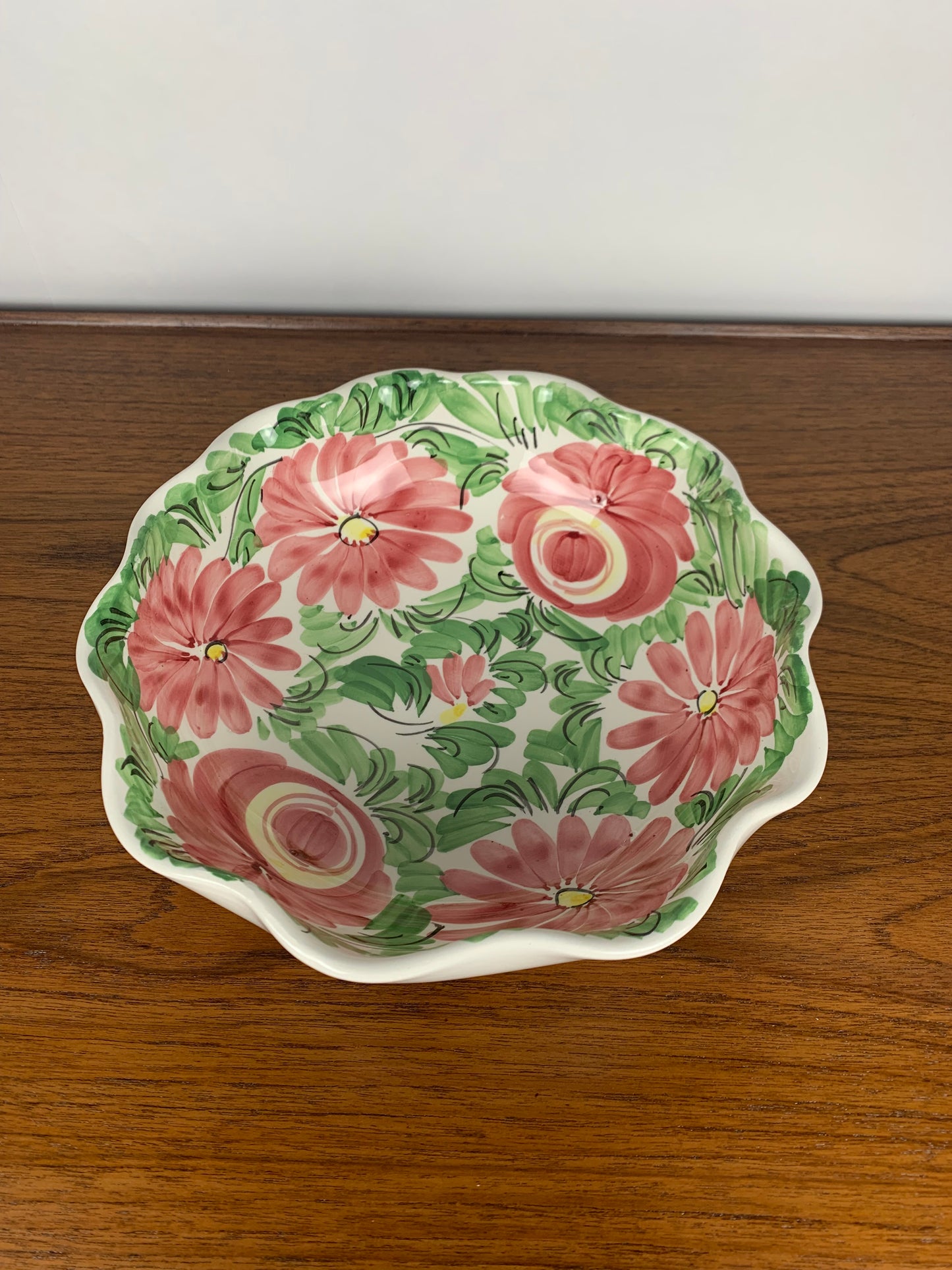 Vintage ceramic salad bowl with floral pattern