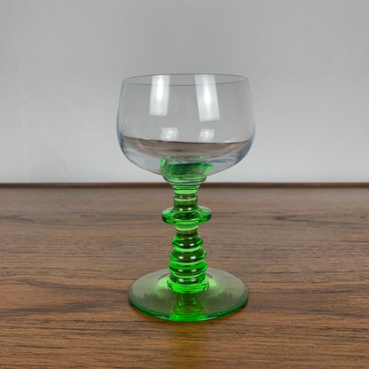 Set of 6 vintage wine glasses with emerald green stem