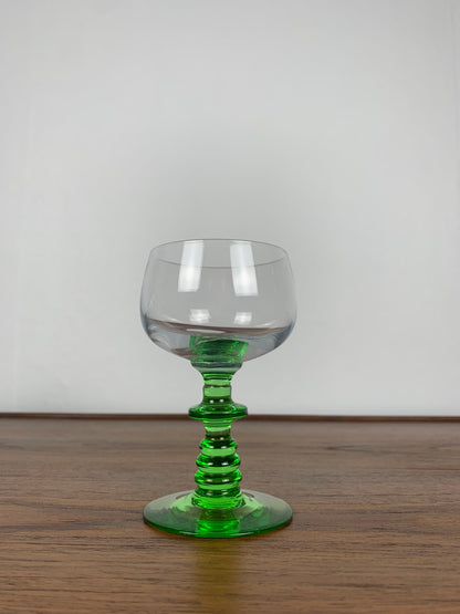 Set of 6 vintage wine glasses with emerald green stem