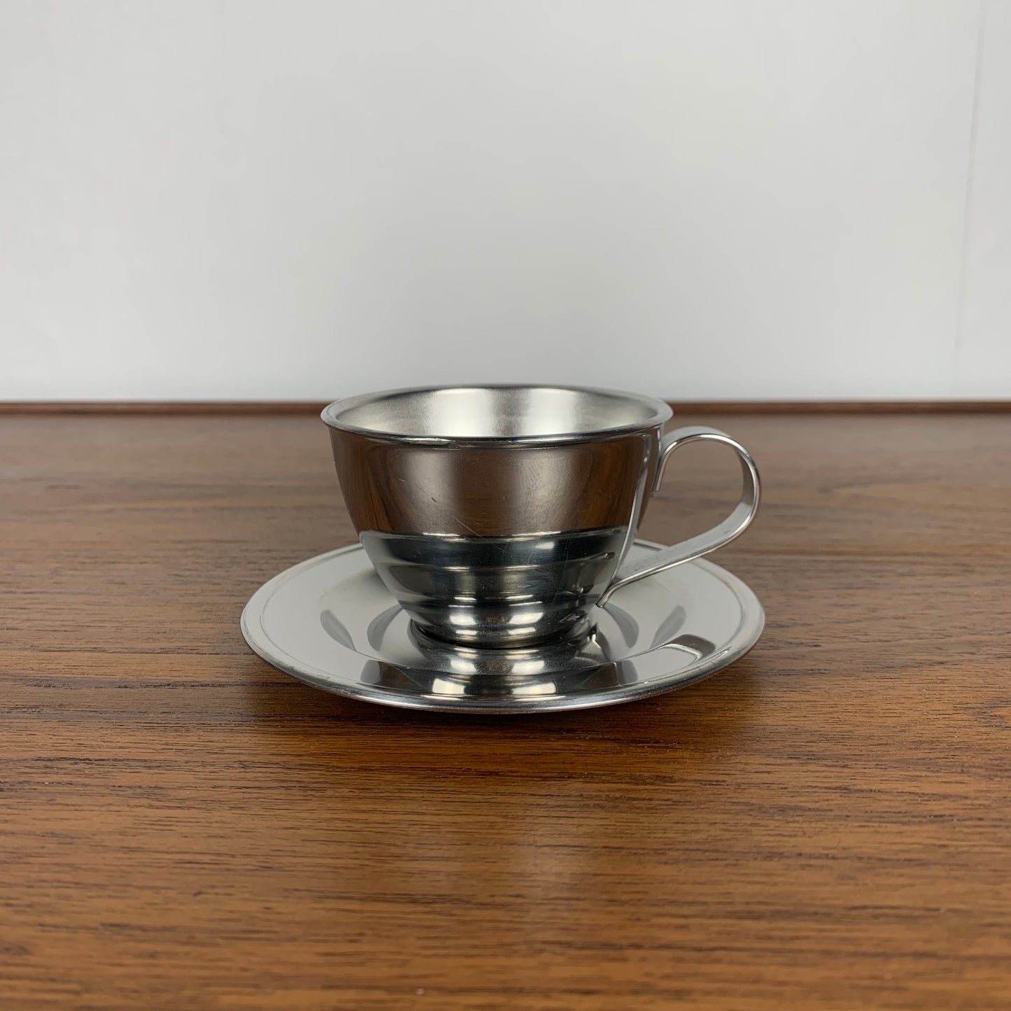 Set of 6 stainless steel coffee cups / saucers NPB Italy, 1980