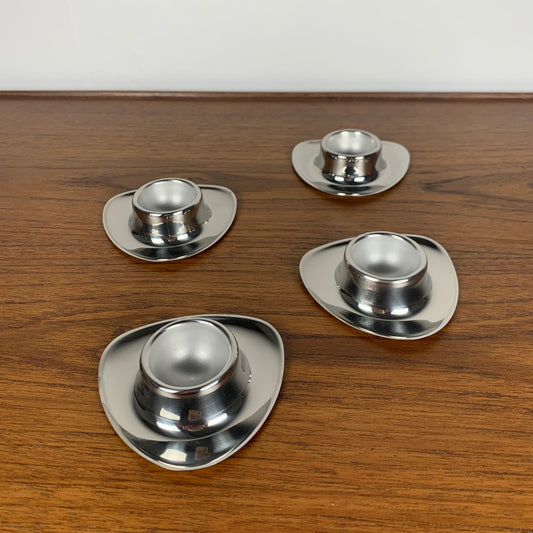 Set of 4 stainless steel egg cups Mark Tischfein, Germany, 1970