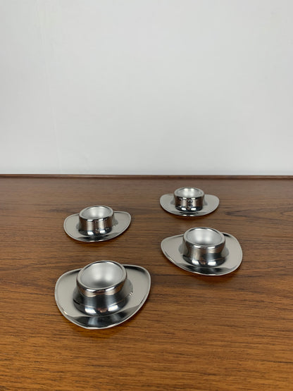 Set of 4 stainless steel egg cups Mark Tischfein, Germany, 1970