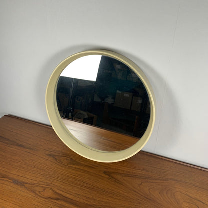 Miroir rond vintage en plastique , 1980, couleur crème