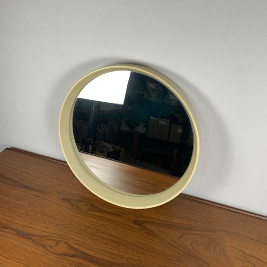 Vintage round plastic mirror, 1980, cream color