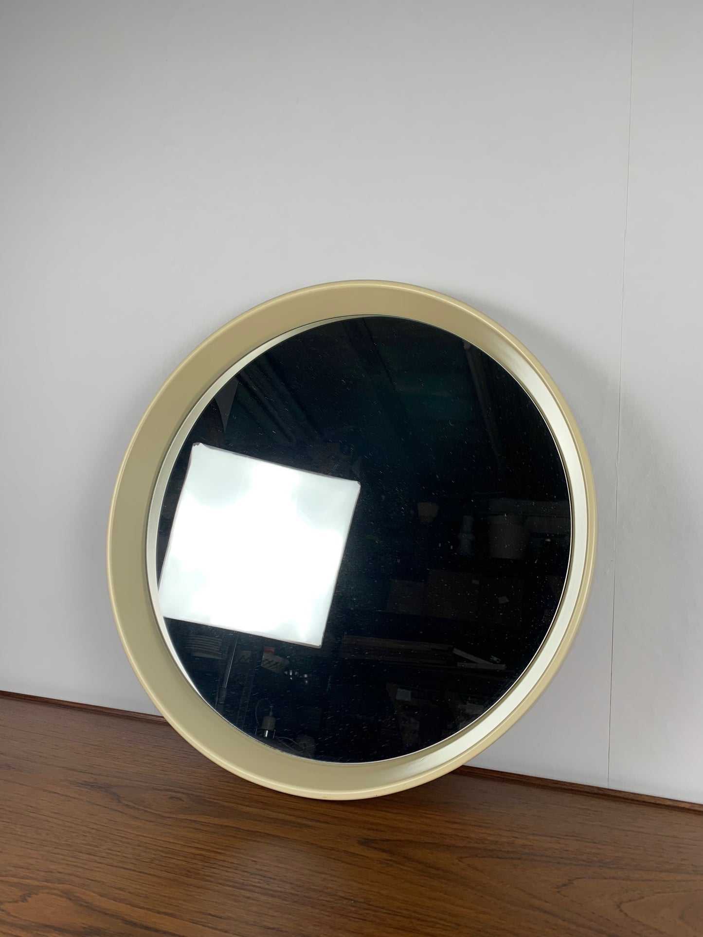 Miroir rond vintage en plastique , 1980, couleur crème