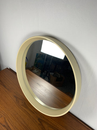 Miroir rond vintage en plastique , 1980, couleur crème