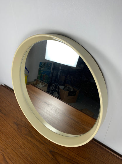 Miroir rond vintage en plastique , 1980, couleur crème