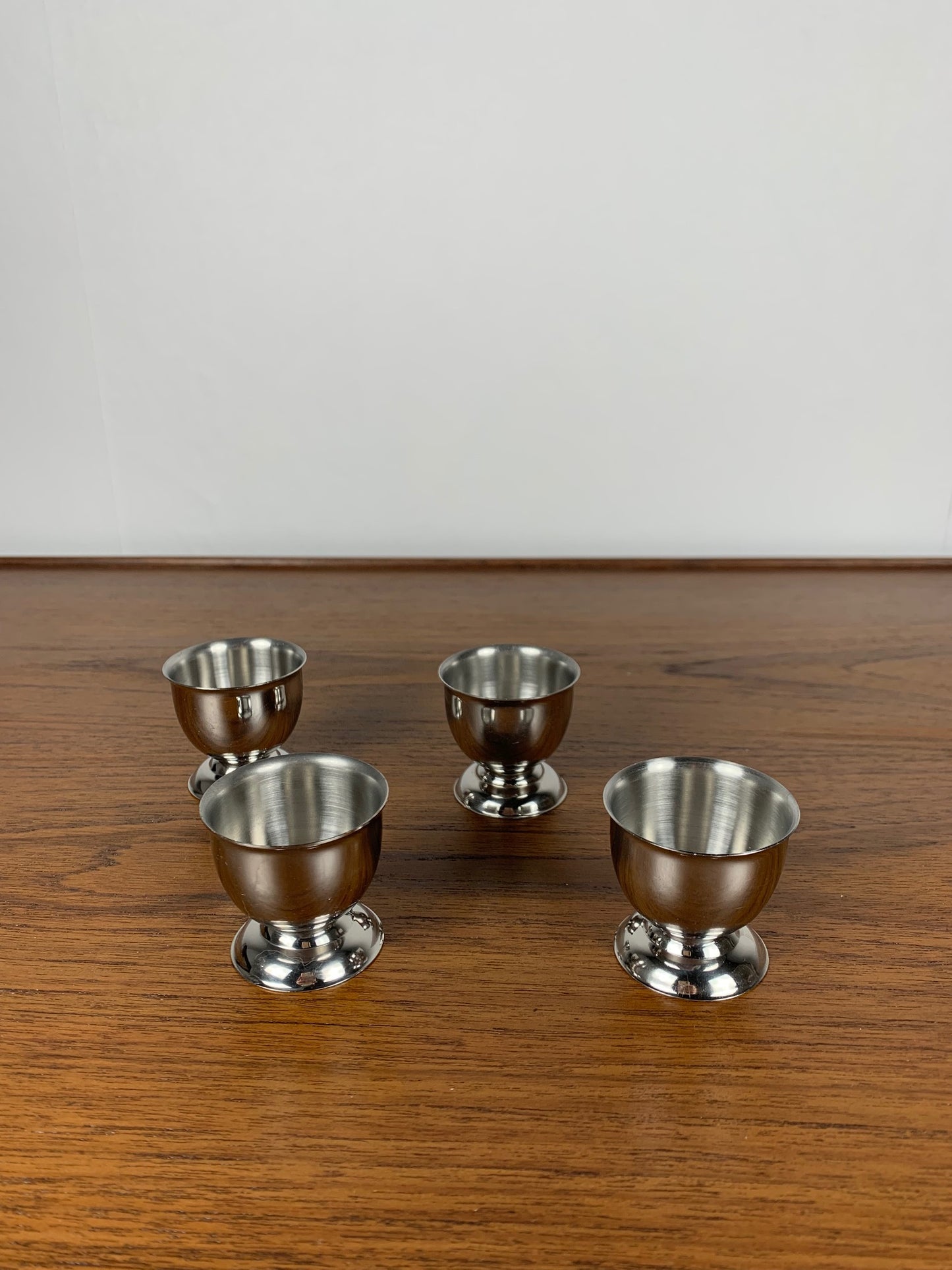 Set of 4 stainless steel egg cups, 1970