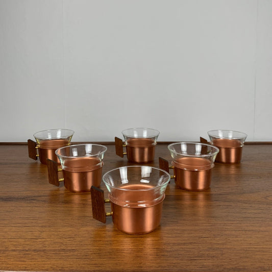 Set of 6 copper colored coffee cups by Schott & Gen Mains, 1970