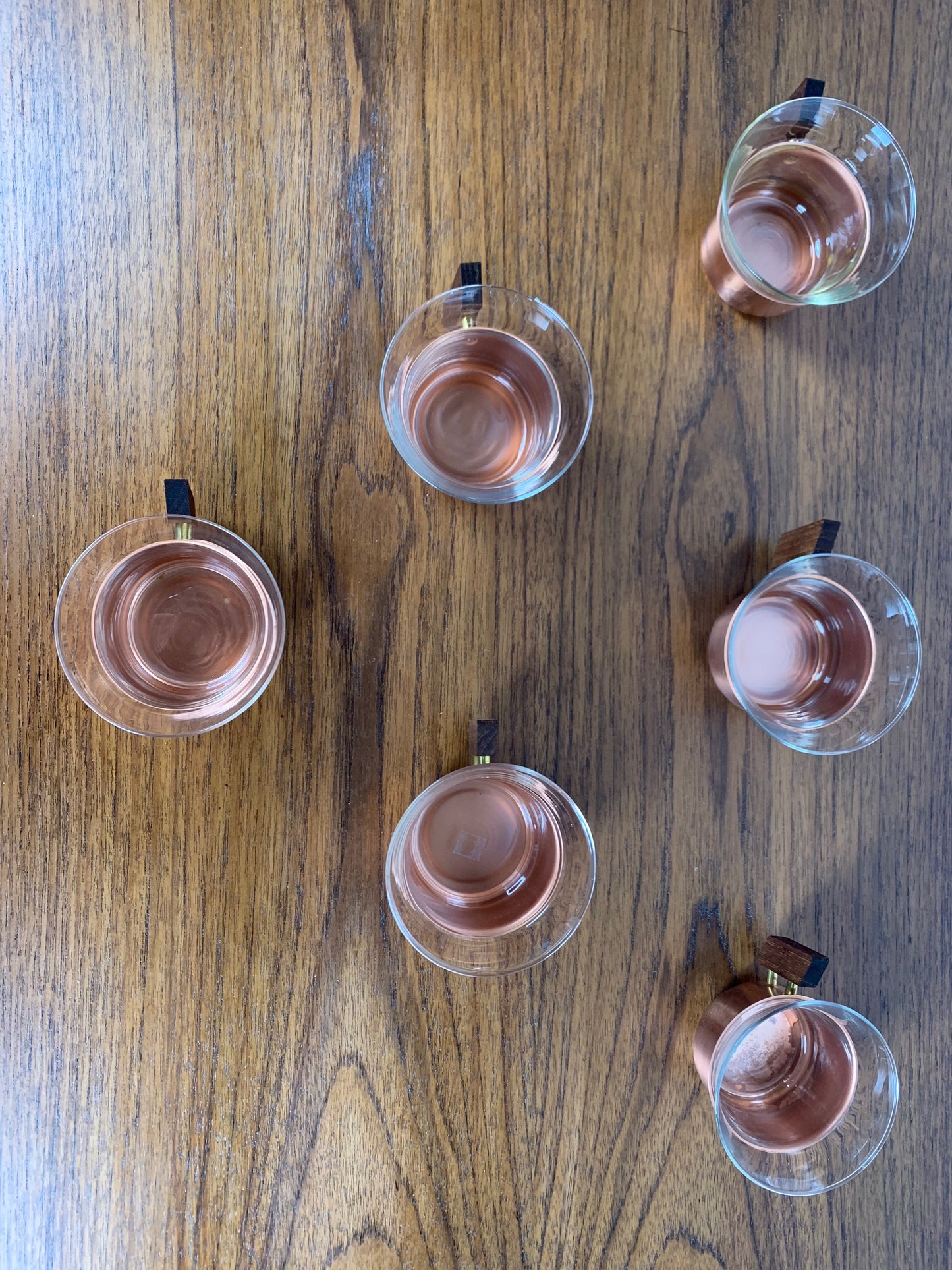 Set of 6 copper colored coffee cups by Schott & Gen Mains, 1970