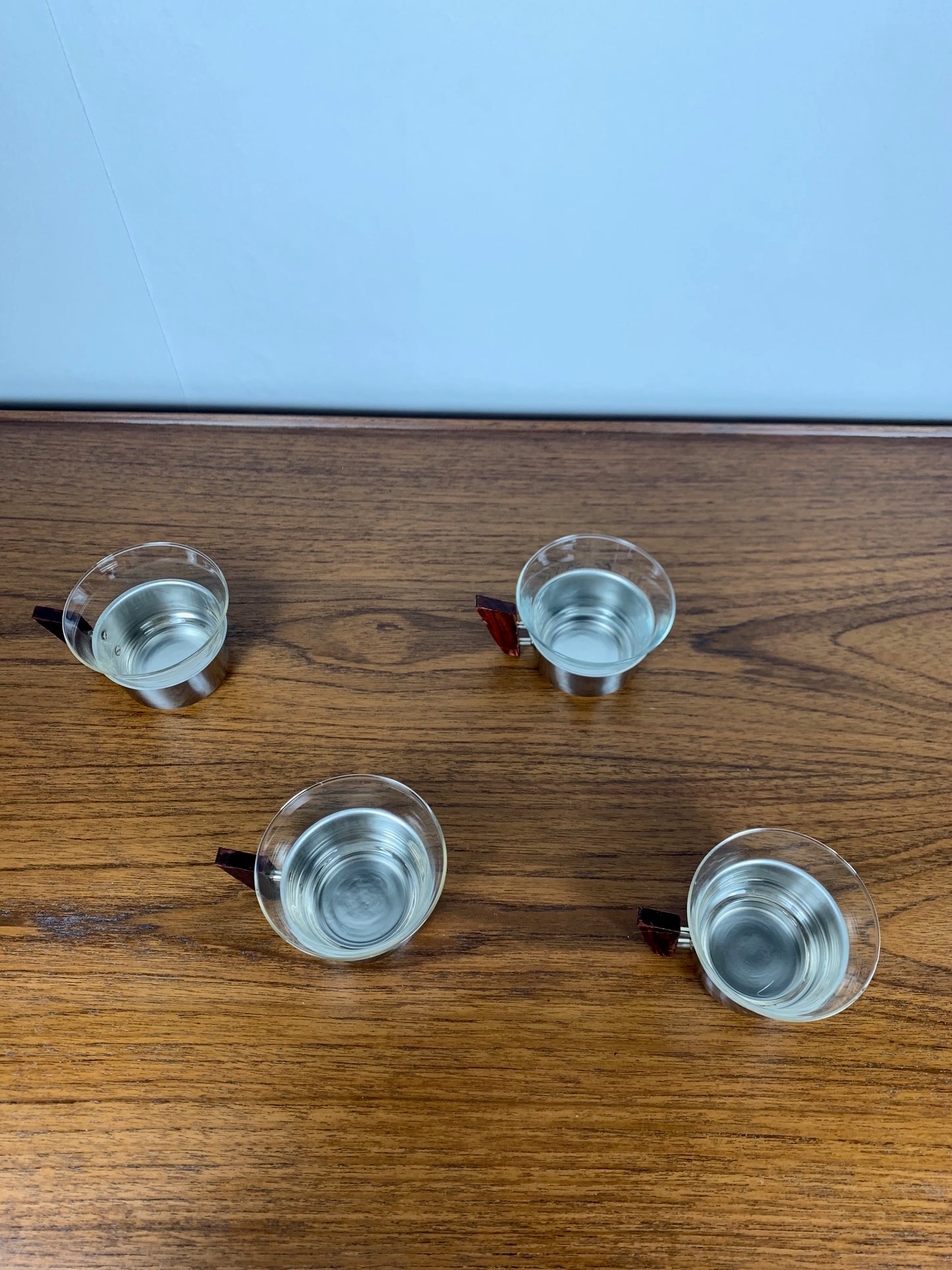 Set of 4 metal and glass cups, 1970