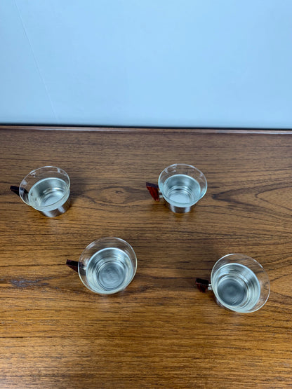 Set of 4 metal and glass cups, 1970