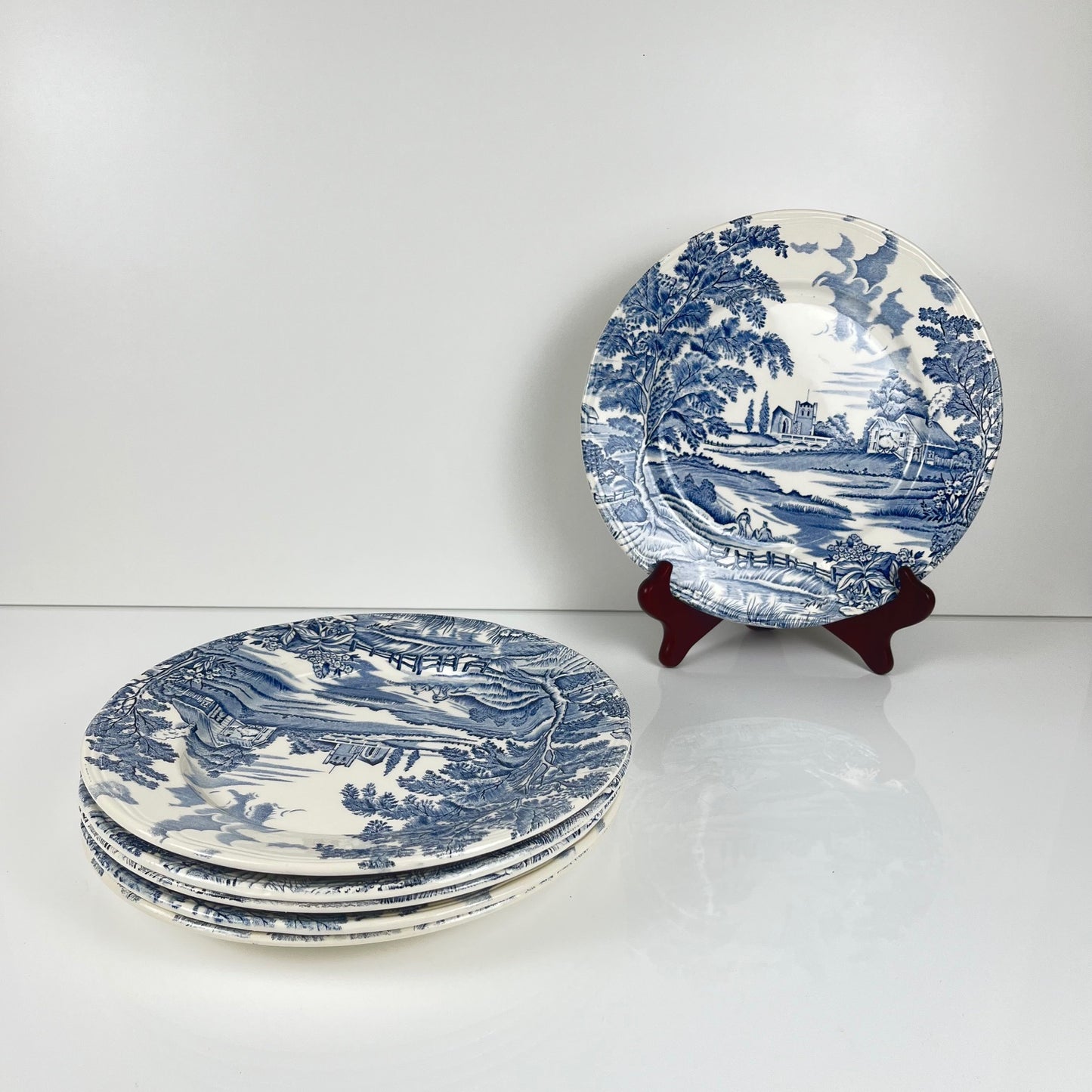 Set de 6 assiettes plates "English style" bleu, Lunéville