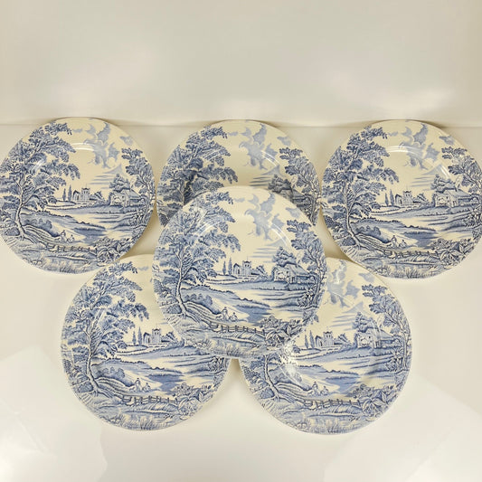 Set de 6 assiettes plates "English style" bleu, Lunéville