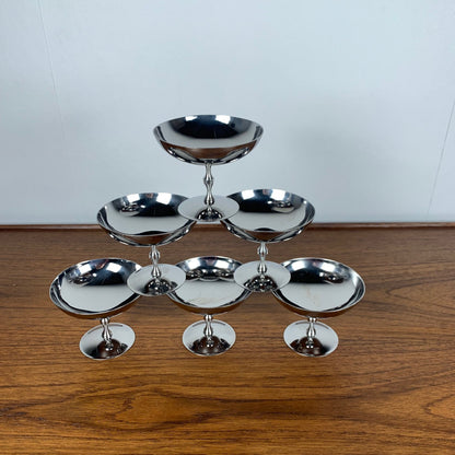 Set of 6 stainless steel ice cream/dessert cups, high foot, 1970