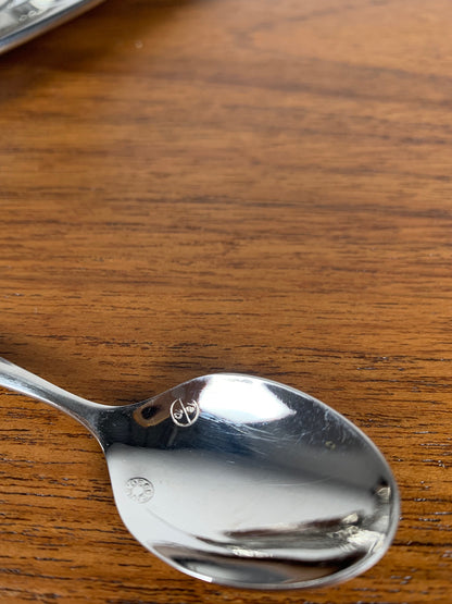 Set of 10 stainless steel ice cream cups with spoons and tray Guy Degrenne, 1970