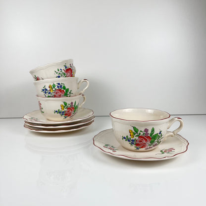 Lot de 4 grandes tasses avec soucoupes,  modèle Réverbère par KG Lunéville