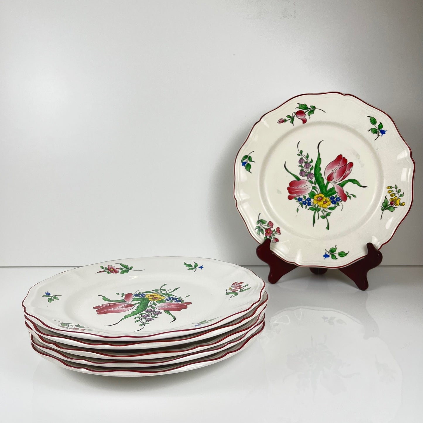 Set de 6 assiettes plates KG Lunéville, modèle Réverbère, B.E