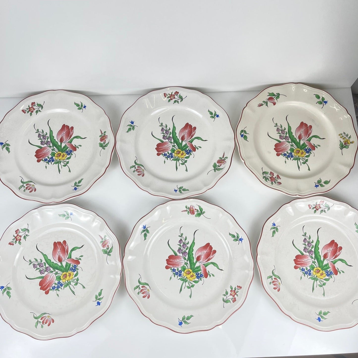 Set de 6 assiettes plates KG Lunéville, modèle Réverbère, B.E