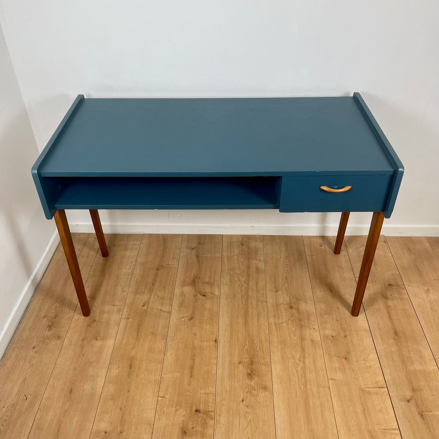 Bureau vintage moderniste bleu pétrole, 1950/60