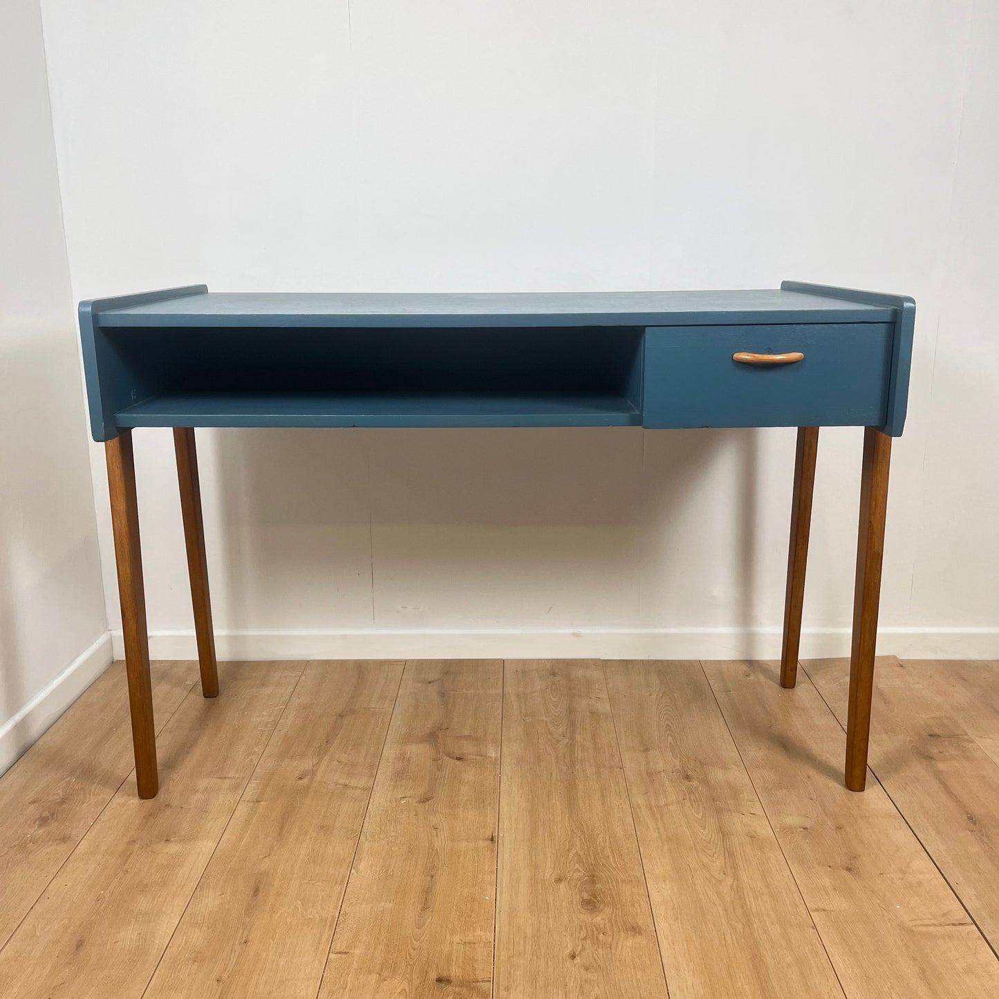 Bureau vintage moderniste bleu pétrole, 1950/60