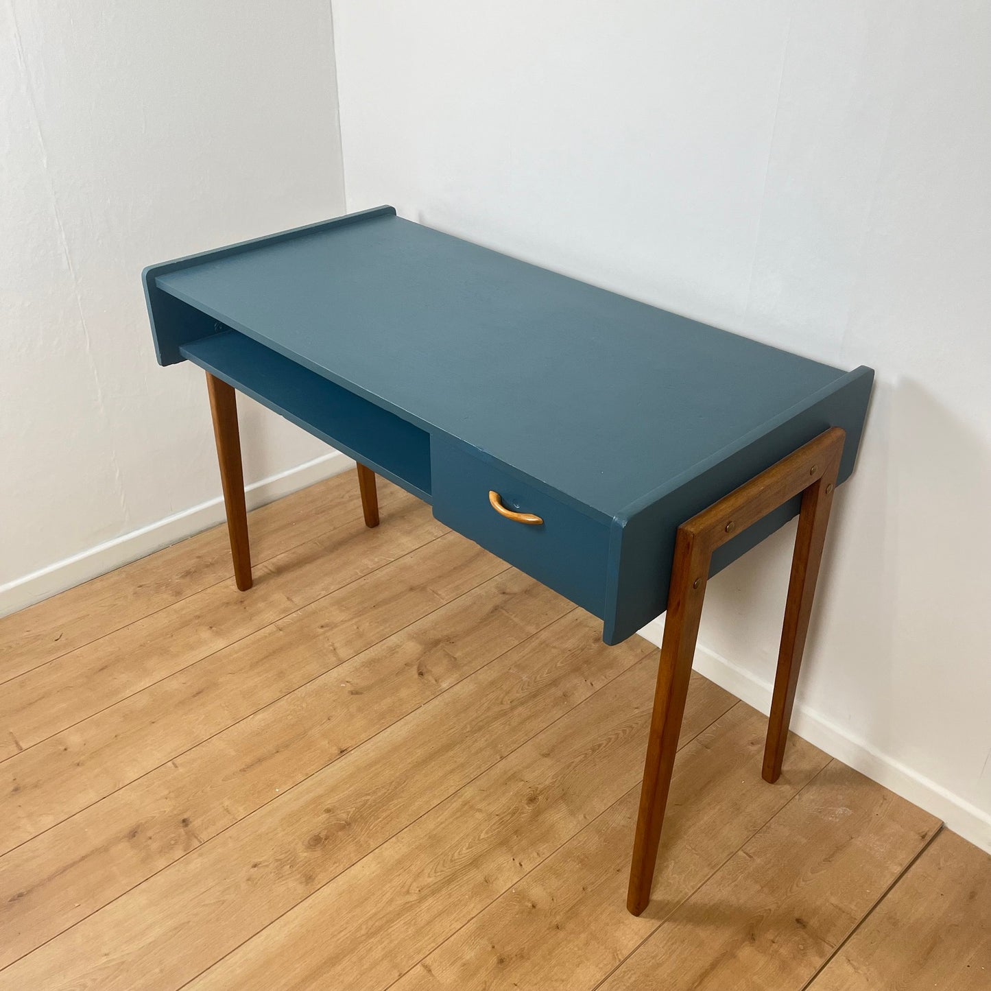 Bureau vintage moderniste bleu pétrole, 1950/60