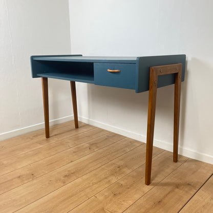 Bureau vintage moderniste bleu pétrole, 1950/60