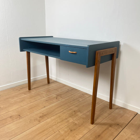 Bureau vintage moderniste bleu pétrole, 1950/60