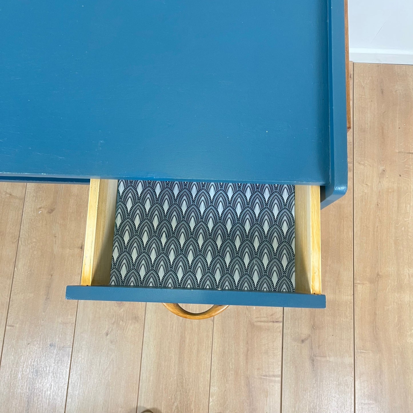 Bureau vintage moderniste bleu pétrole, 1950/60