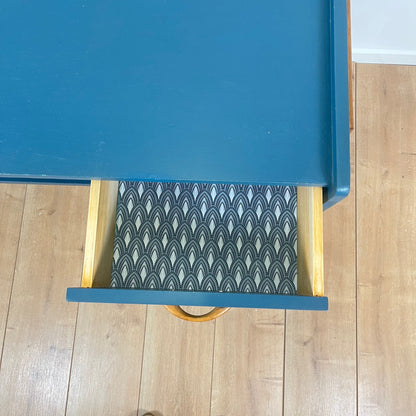 Bureau vintage moderniste bleu pétrole, 1950/60