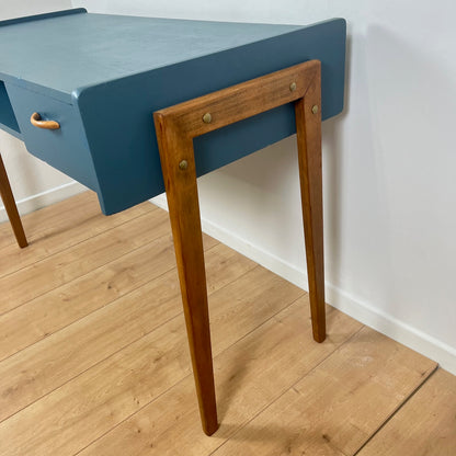 Bureau vintage moderniste bleu pétrole, 1950/60