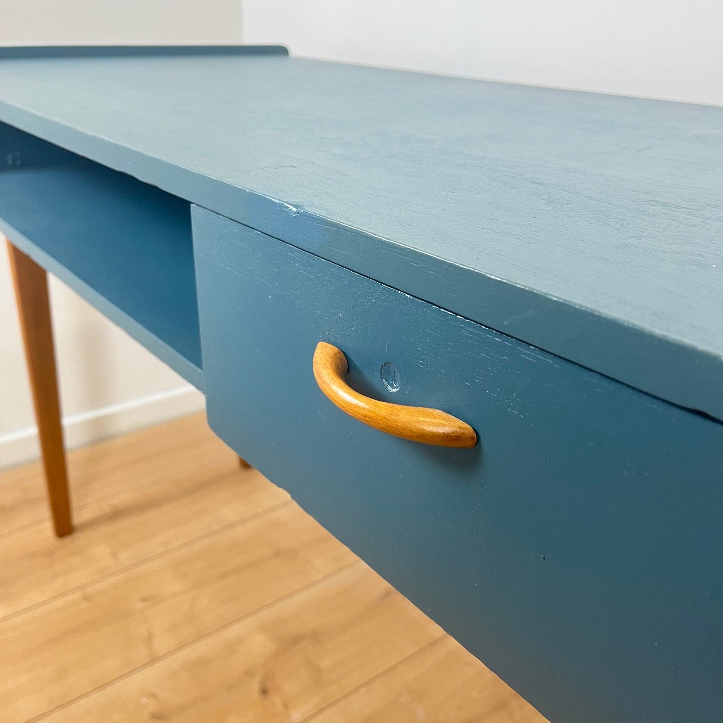 Bureau vintage moderniste bleu pétrole, 1950/60