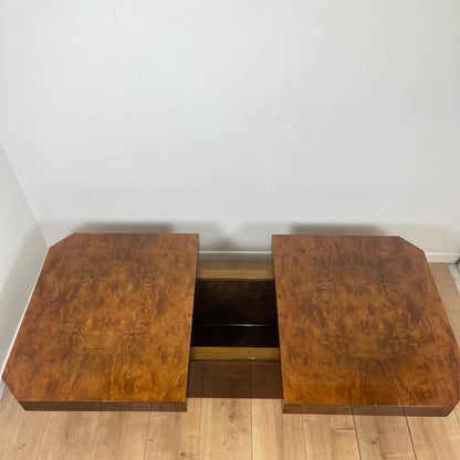 Table basse bar Art déco en loupe de bois – années 1930/1940