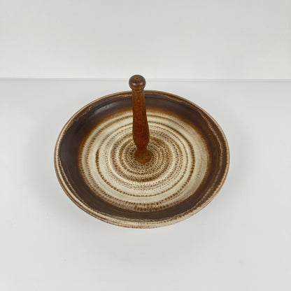 Plateau rond avec poignée en céramique , 1960/70