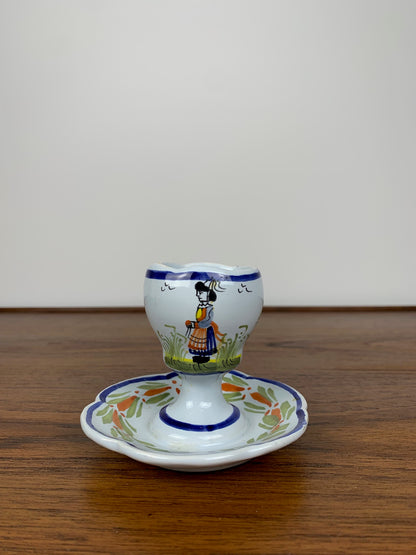 Henriot egg cup, Quimper France, hand painted