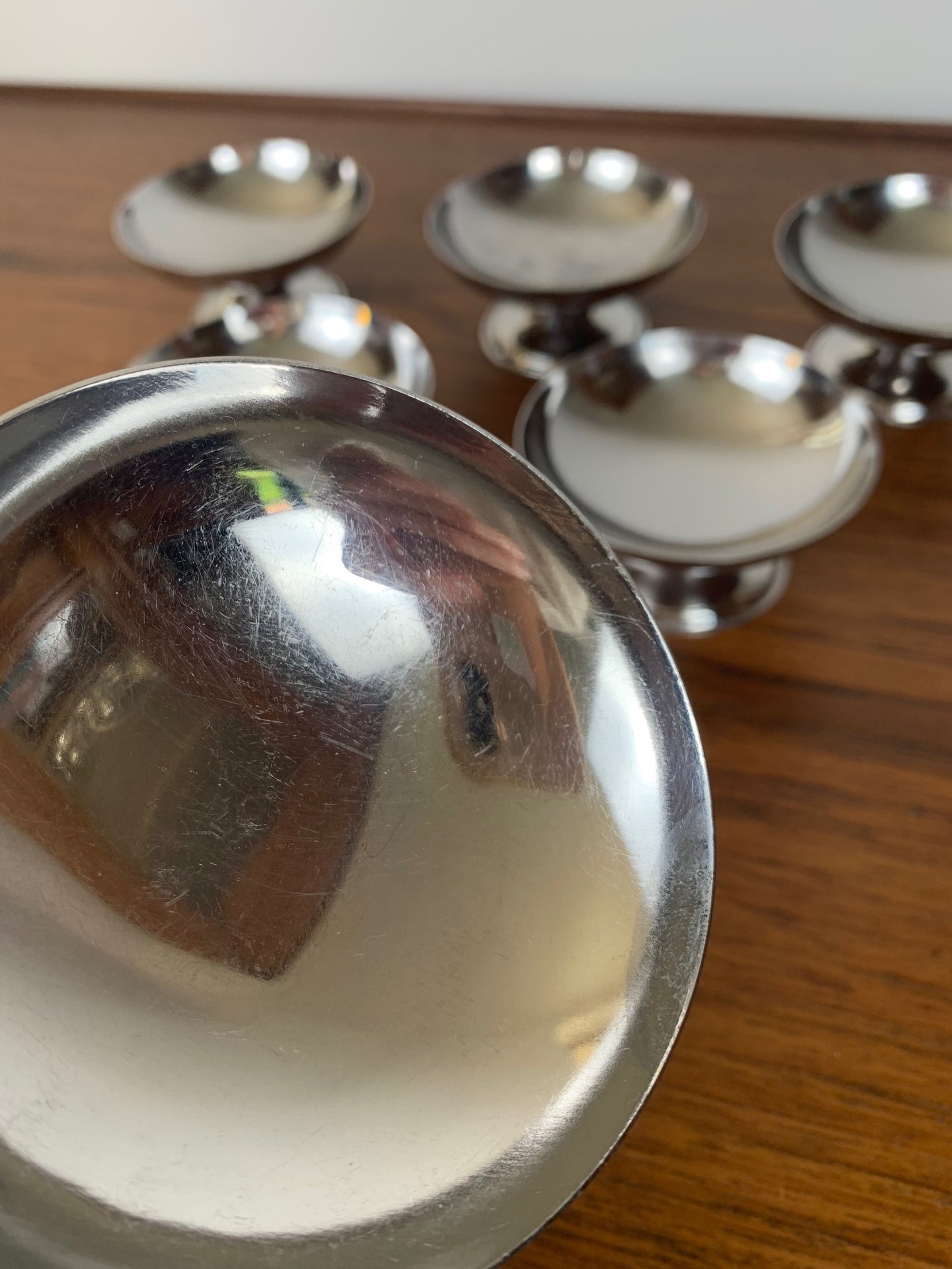 set of 6 stainless steel dessert bowls, 1970