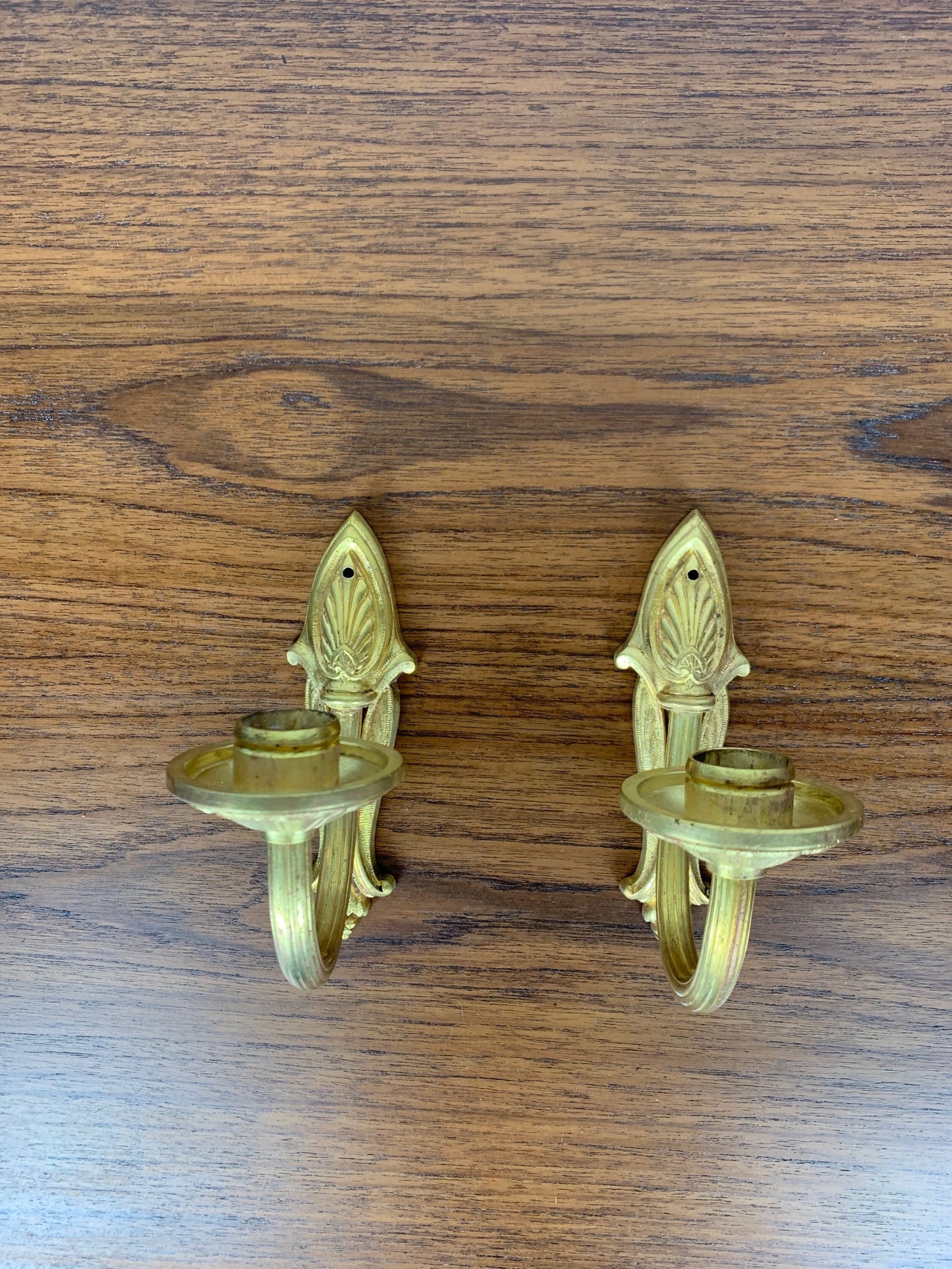 Pair of brass candle wall sconces, neoclassical style