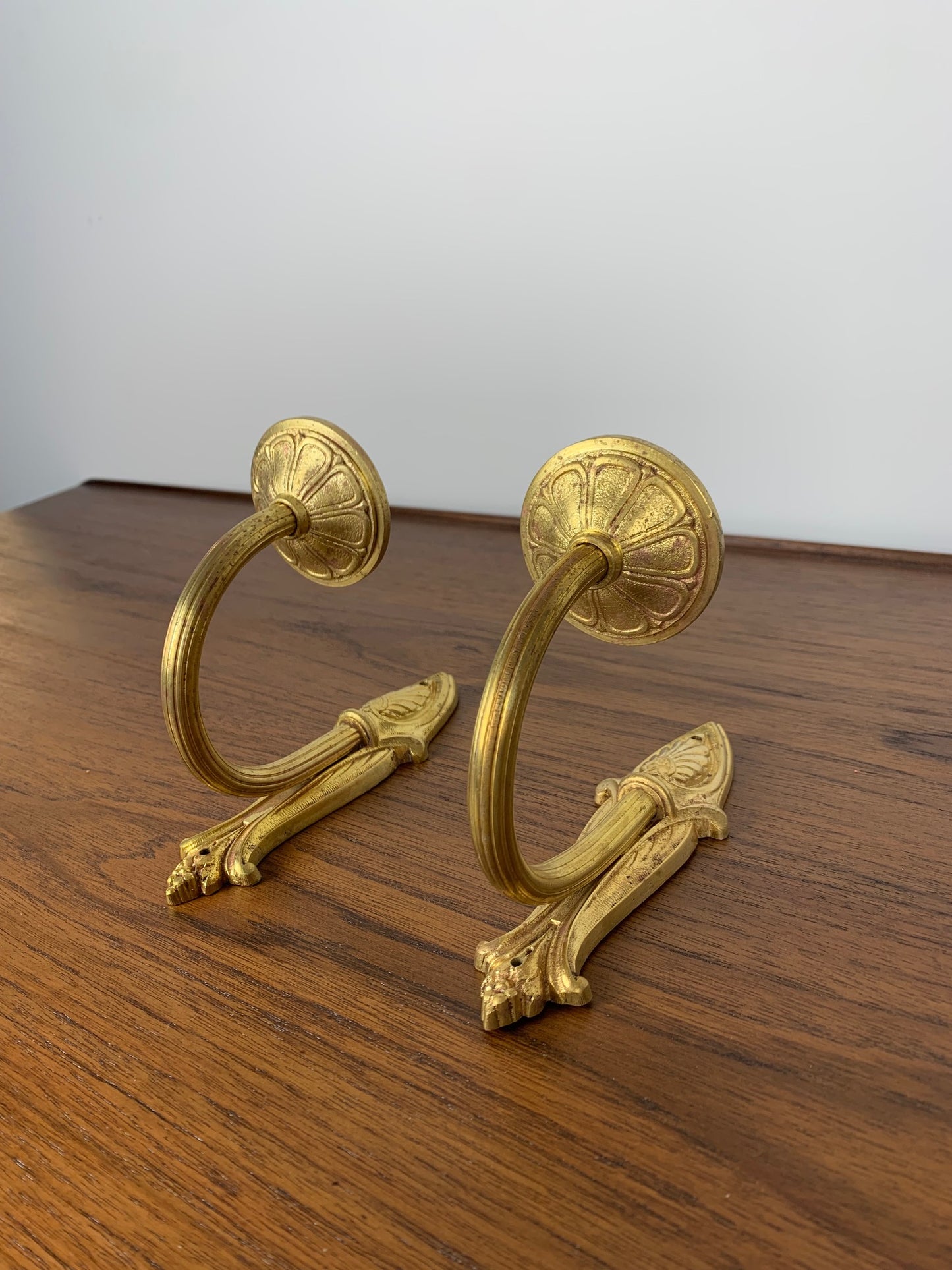 Pair of brass candle wall sconces, neoclassical style